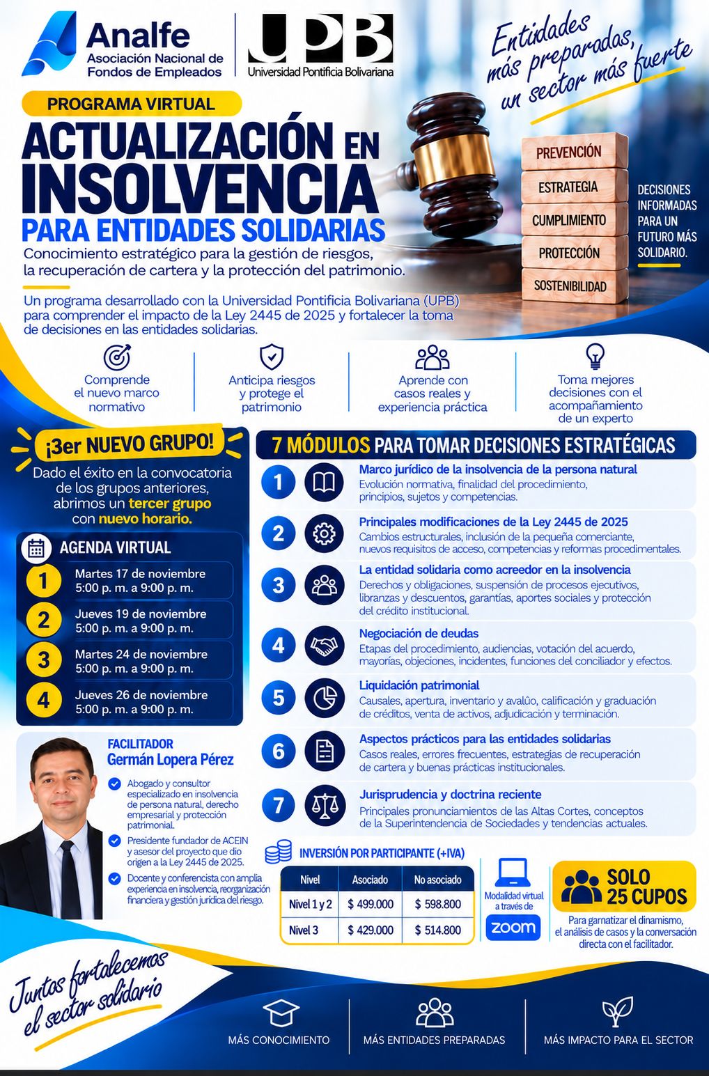 Programa virtual de actualización en insolvencia para entidades solidarias, con la UPB